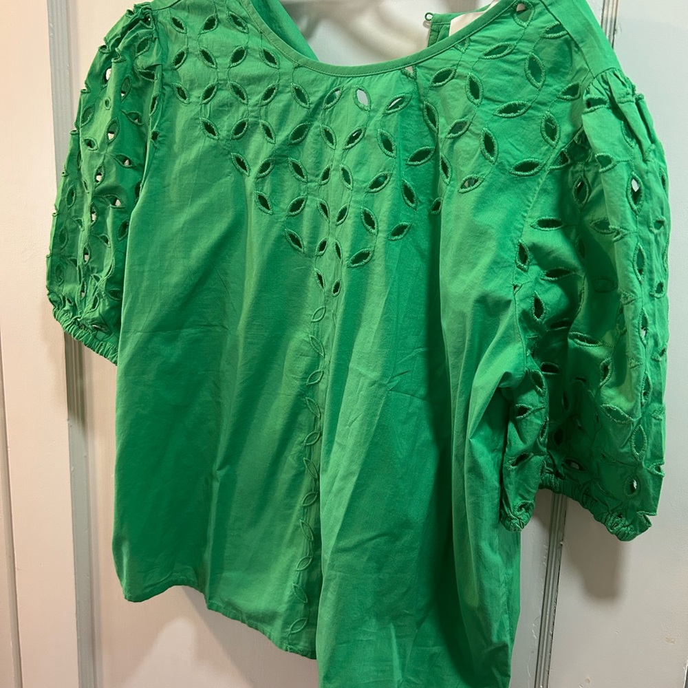 LOFT Vibrant Green Eyelet Blouse